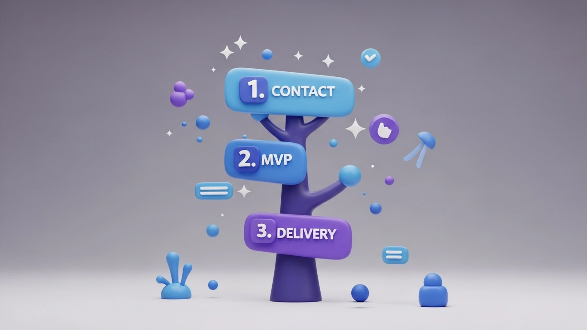Tree with trickling items of contact, mvp, and delivery